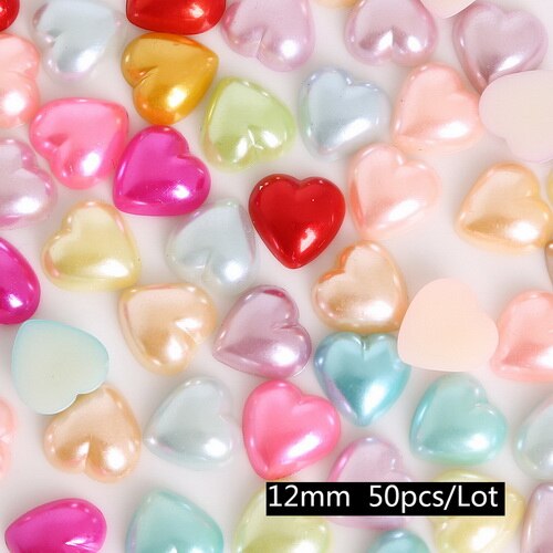Tilfældig blandet farve 50-300 stk  (3-12mm)  flatback hjerteform plast abs efterligning perleperler til diy håndværk scrapbog dekoration: Blandet farve 12mm