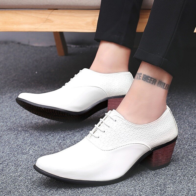 Mens Pointed Toe Dress Shoes Wedding Shoes Luxury Height Increase Patent Leather Office Shoes Formal Shoe