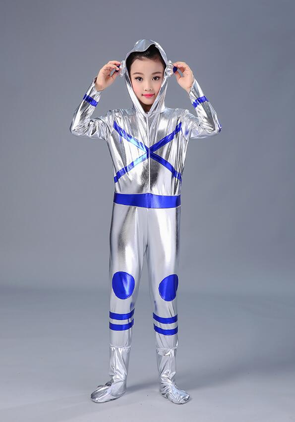 Disfraz de Robot para niños blanco plata astronauta actuación espacio escenario danza Show tiempo ropa Unisex Ropa de baile niño o niña: Silver Long sleeve / Height 110-120cm