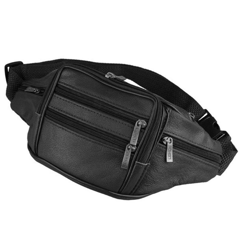 Homens pu cintura cinto saco hip bolsa de viagem carry on bolsa bolsa de alta qualidade ao ar livre esporte moda couro zíper cintura saco: black