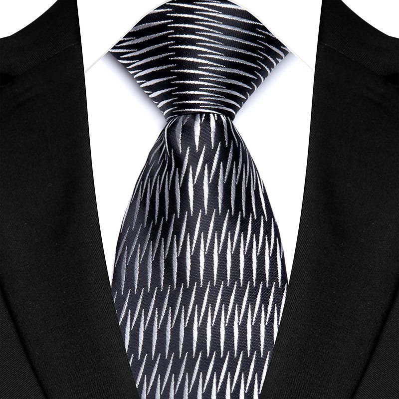 Corbata de lujo de 8CM para hombre, corbata lisa de rayas de puntos de Color gris plateado para novio, corbata tejida de Jacquard para de boda de negocios