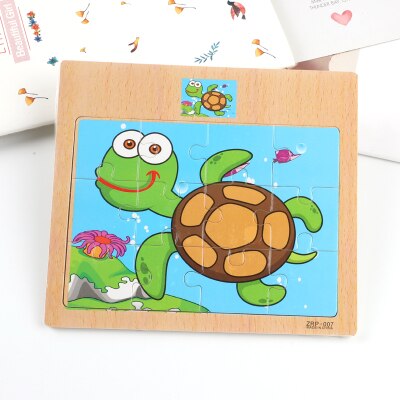 Wooden animal jigsaw baby puzzle children puzzles 3d baby enlightenment early educational toys funny game for kids toddler baby: Turtle