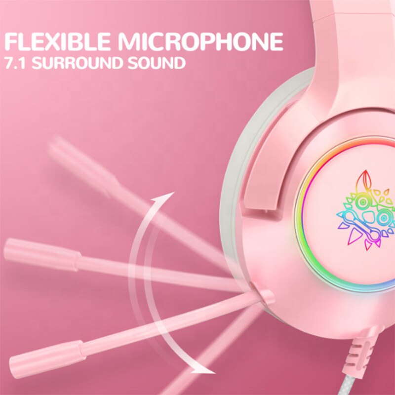 K9 LED Cat Ear Gaming Pink Earphones 7.1 Stereo Sound Removable Noise Canceling Headphone RGB wired Headsets With Mic