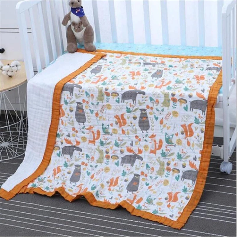 120*150cm 6 layers muslin cotton baby sleeping blanket swaddle breathable infant kids children baby blanket: 01