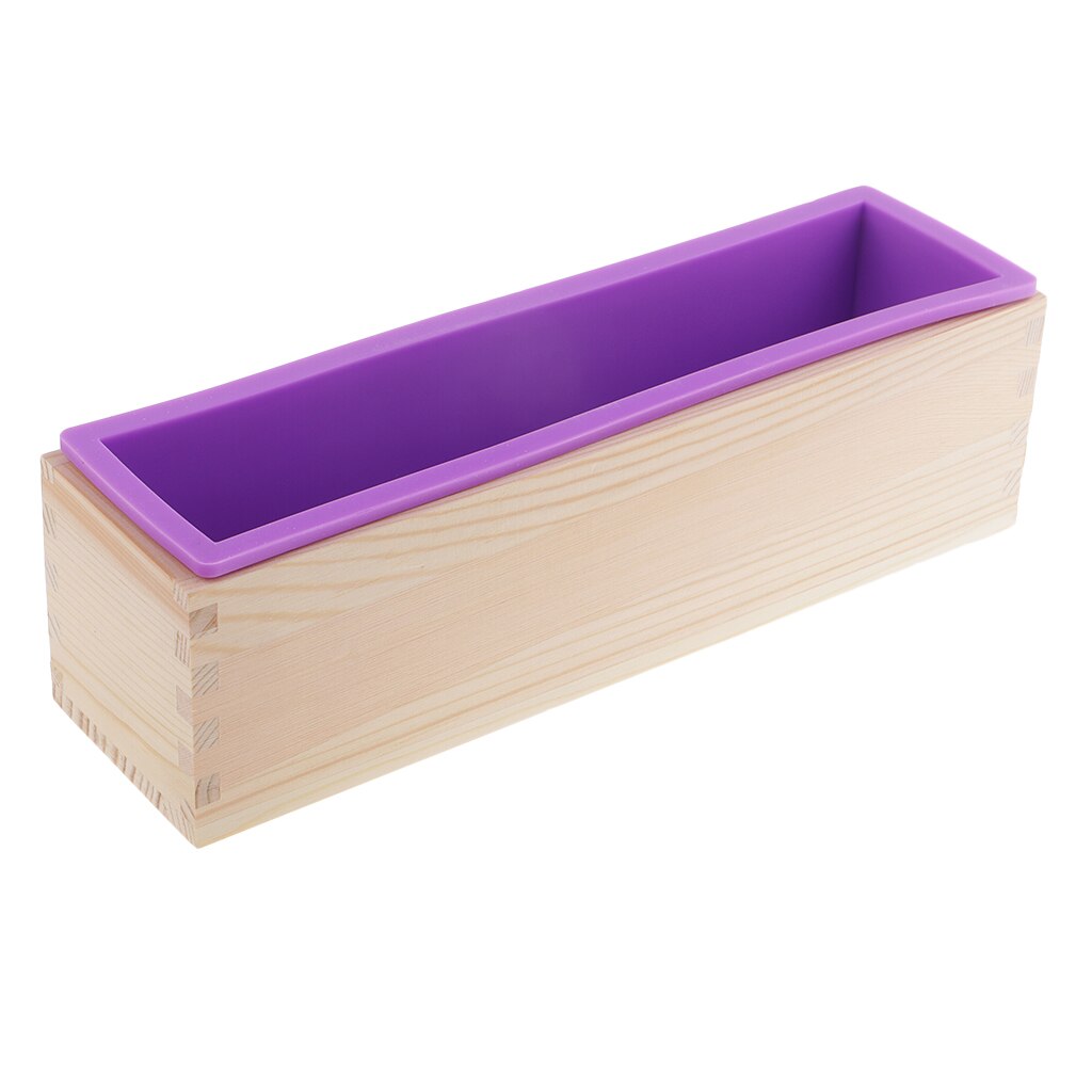 Rectangle Flexible Silicone Soap Loaf Mold with Wood Box DIY Chocolate Cake Bread Mould for Soap Making Craft Tools 900ml: Purple