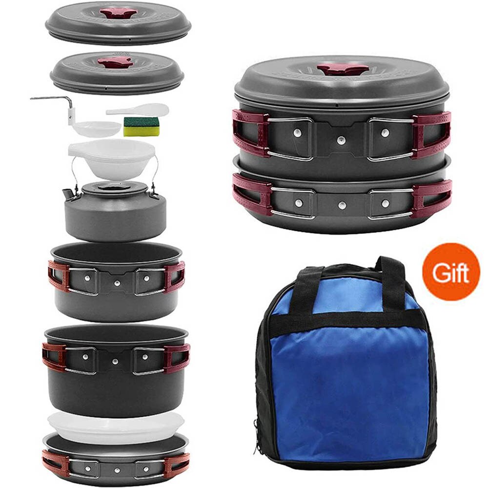 Camping Cookware Kit Nonstick Lightweight Backpacking Cooking Set Outdoor Cook Gear Pot Pan Bowl for Family Hiking Picnic Travel