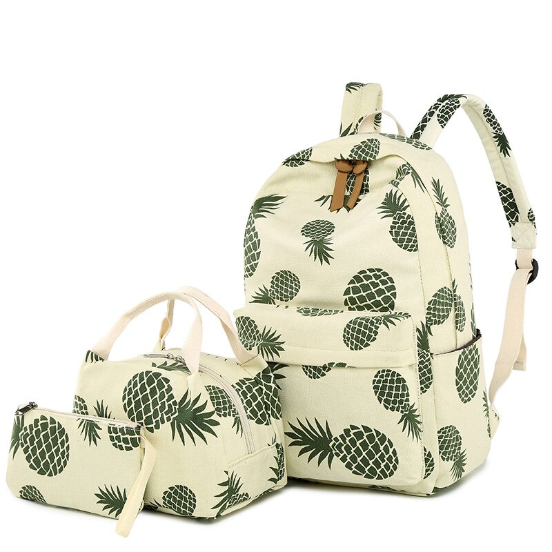 Mode Canvas Vrouwen Rugzak Set Fruit Ananas Afdrukken Vrouwelijke School Rugzak met Lunchbox Zakken Meisje Dagelijks Laptop Boekentas: Yellowish rice