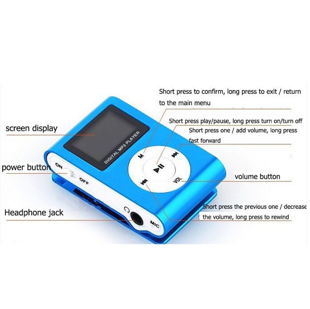 Mini USB Clip MP3 Player USB 2.0/1.1 LCD Screen 3.5mm stereo Jack FOR 2/4/8/16GB/32GB Micro SD/TF card Music Equalizer music