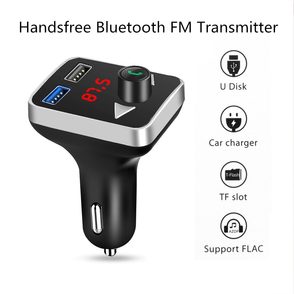 Dual USB Handsfree FM Transmitter USB AUX Bluetooth Car Kit Car Charger Adapter Wireless Car MP3 Player TF U disk support FLAC