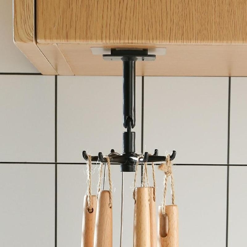 Kitchen Rotate Storage Rack 360 Degree Rotate Storage Hanging Hook Closet Clothes Shelf Bath Supplies 6 Claw Rotate Storage Rack