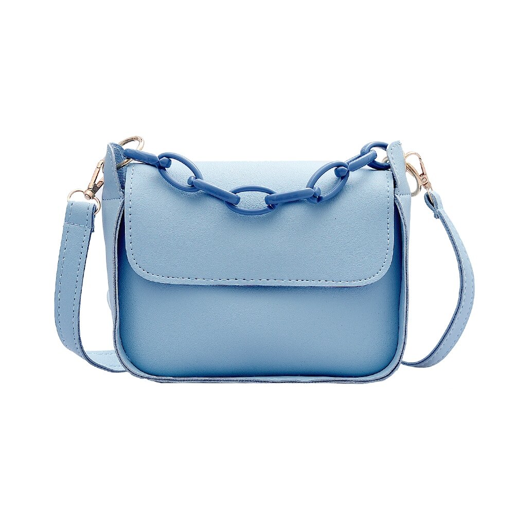 Solid Color Small PU Leather Crossbody Bags For Women Summer Acrylic Chain Lady Travel Shoulder Messenger Handbags: Blue