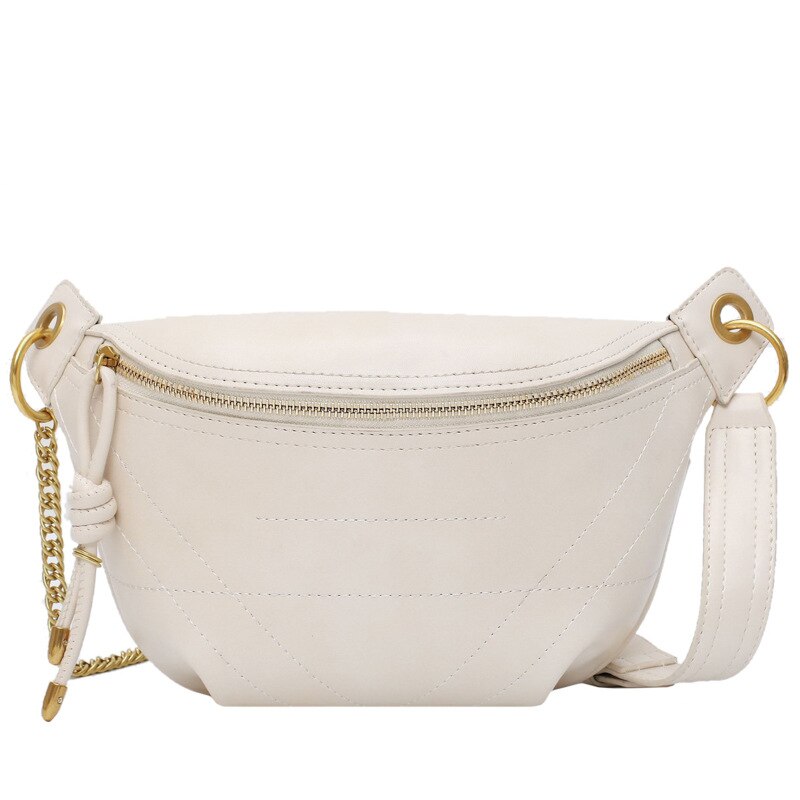 Saco de peito casual bolsa pequena bolsa feminina novo 2020 ins corrente saco do mensageiro saco da multidão ouro metal corrente crossbody saco: Bege