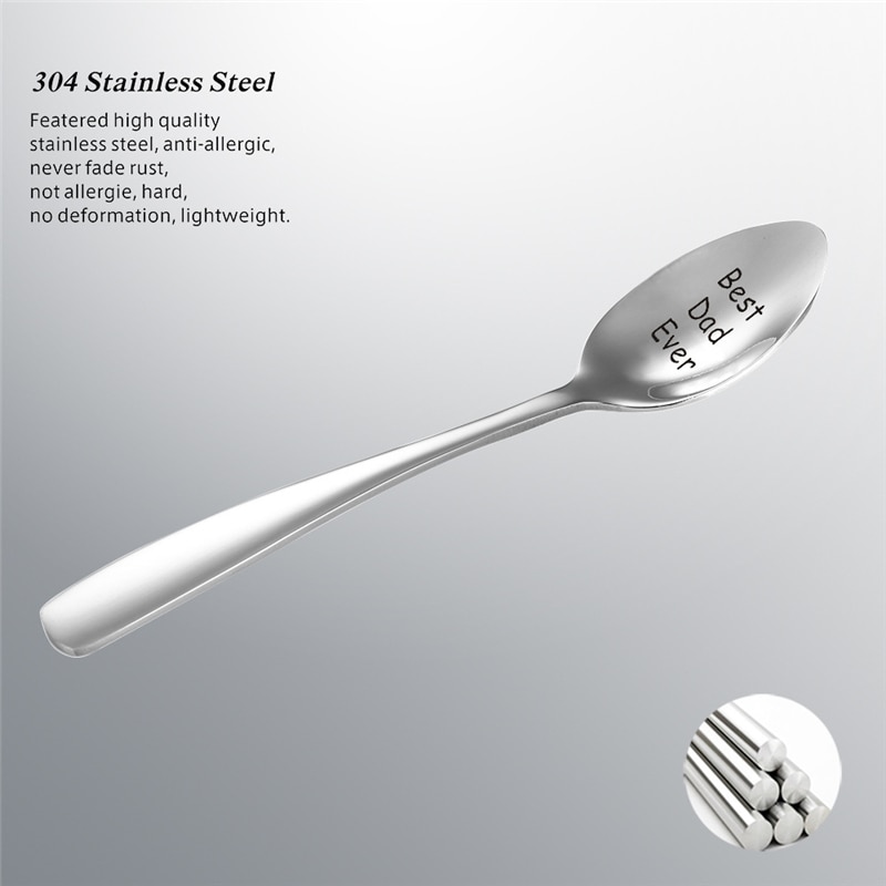 1pc Stainless Steel Smooth Carved Coffee Spoon Teaspoon For Mom Dad Family Stirring Milk Dessert Scoop Tableware 13.1*2.5cm