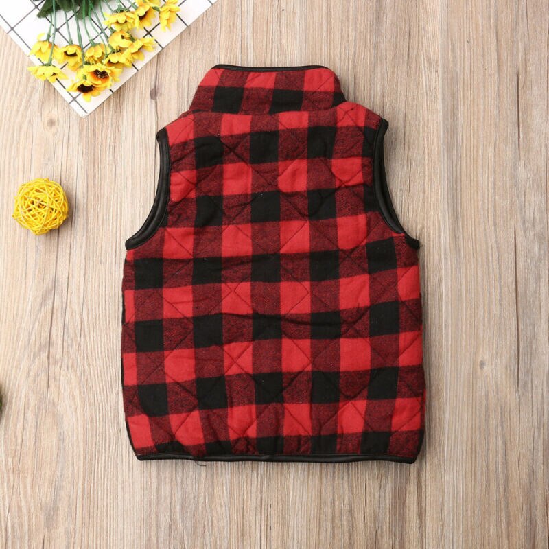 Autumn Winter 1-6 Years Kids Baby Boy Girl Plaid Vest Jacket Zipper Outwear Sleeveless Waistcoat Coat Sweatshirt Clothes