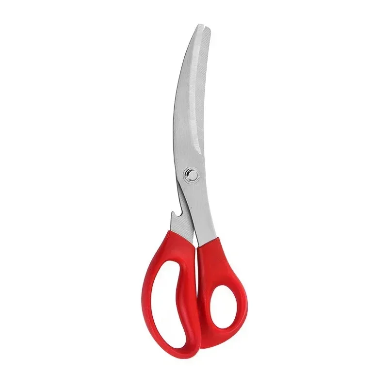 Kitchen Multifunctional Scissors BBQ Thickened Chicken Fillet Scissors Stainless Steel Serrated with Bottle Lifter Home Use: Red