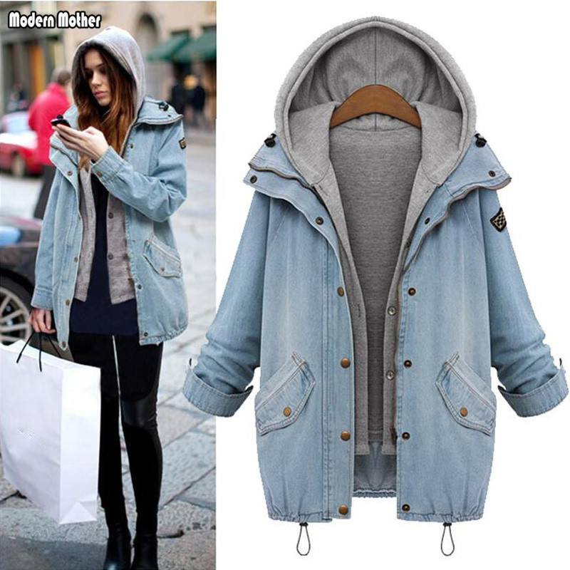 Blouson printemps-automne en Denim pour Femme, deux pièces, à capuche, grande taille, manteau de maternité