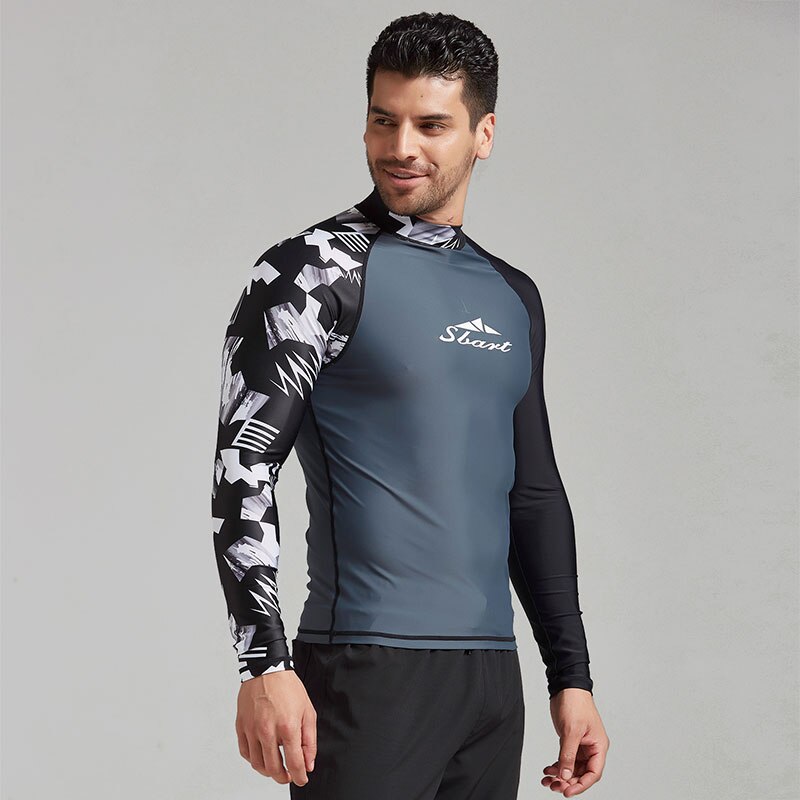 Mænds langærmet upf 50+  baselayer skins kompression udslæt vagt skjorte trykt svømme surf snorkel toppe tight fit våddragt lycra: Xxl
