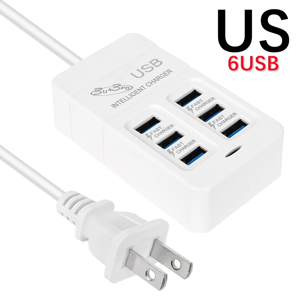 Cargador USB multipuerto de 6 puertos, 35W, PD tipo C, carga rápida para teléfono móvil, cargadores de pared tipo C, adaptador de concentrador tipo C, enchufe UE, EE. UU., Reino Unido: orange