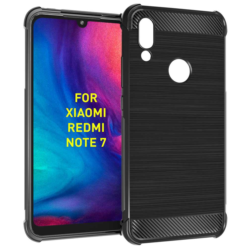 Tpu Versterkte Hoeken Black Case Voor Xiaomi Redmi Note 7 Shockproof Carbon Fiber Fibre Bumper Beschermende Anti Shock