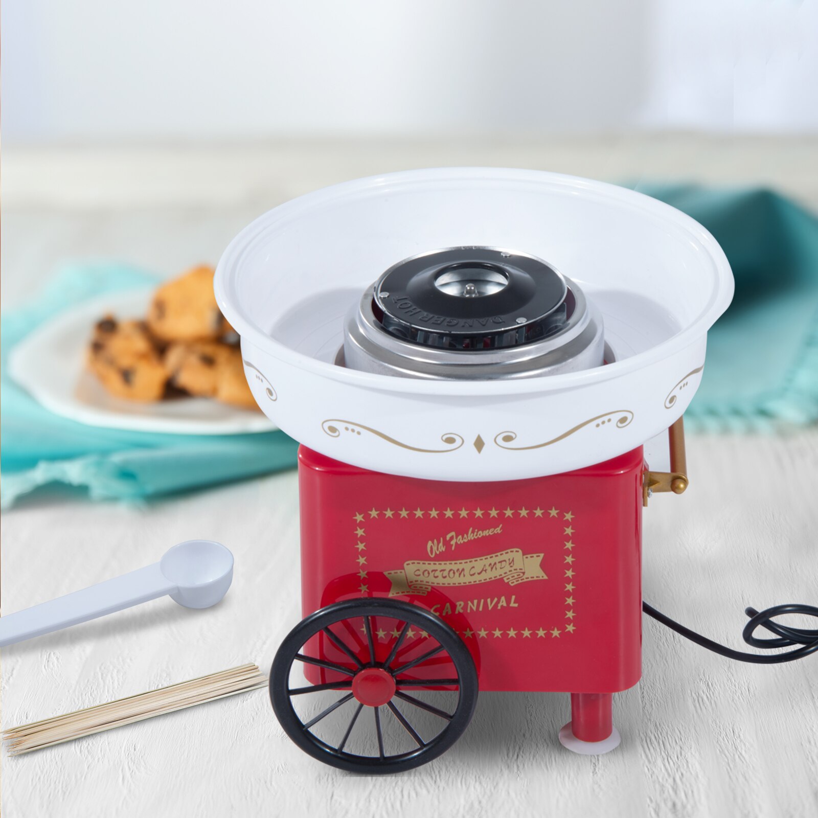 HOMCOM Maquina de Algodon de Azucar Electrica Estilo Retro Infantil 450W Cotton Candy Machine 30x30x28cm