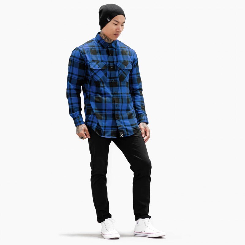 Men Plaid Shirt Camisas Social Autumn Men's Plaid Long-sleeved Shirt Male Button Down Casual Check Shirt: Blue / Euro L