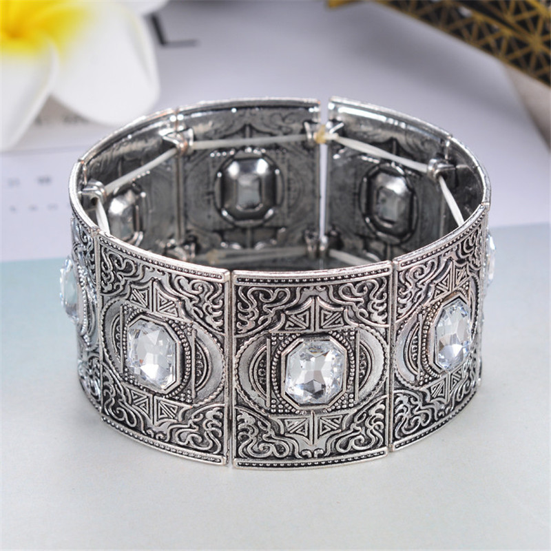 Silber-farbe Manschette Armbinde Für Frauen Ethnische Schmuck Jahrgang Kristall Stein Armbänder Gold Bohemien Breite Armreifen pulseras