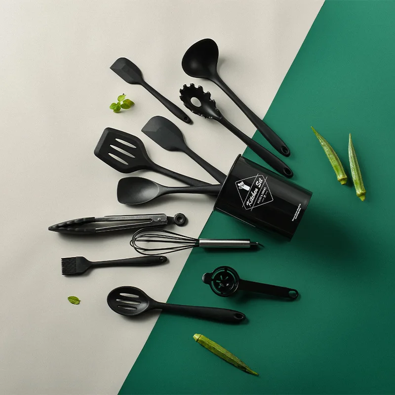 Silikon kjøkkenredskaper sett non-stick stekespade spade suppeskje håndtak kokeverktøy sett bpa-fritt kjøkkenverktøytilbehør: Oransje