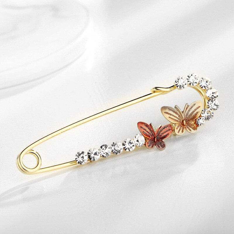 Ajojewel Grote Veiligheidsspelden Chic Dubbele Vlinder Broche Strass Sieraden Voor Vrouwen Pak Broche Femme Bijoux