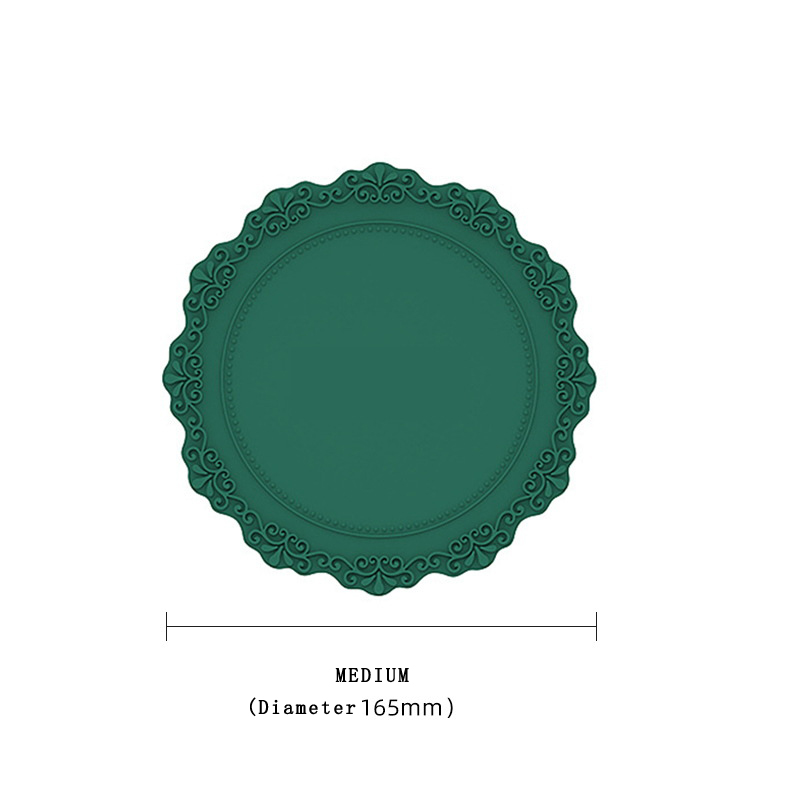 Dining Table Retro Embossed Craft Silicone Placemat European Style Lace Insulation Plate Mat Anti-scald Coaster Table Pads: Plate mat retro gree