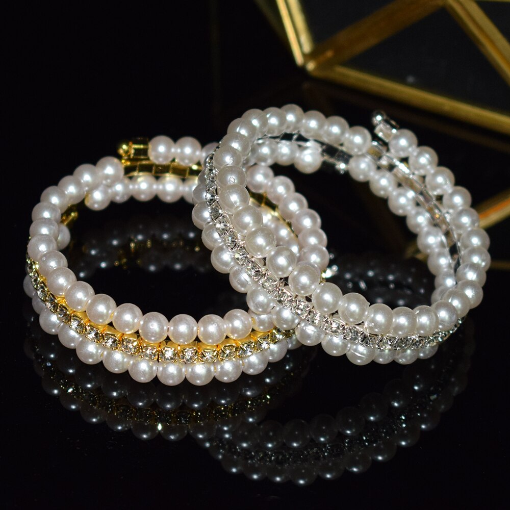 Elegante braccialetto di perle di cristallo multistrato estensibile braccialetto di perle per le donne polsini braccialetti strass gioielli da sposa Accessori