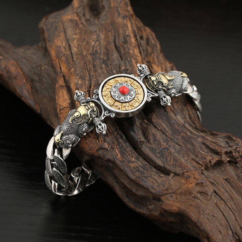 Pulsera de plata de la suerte para hombre, original, amuleto retro de estilo chino, accesorio de joyería para pareja