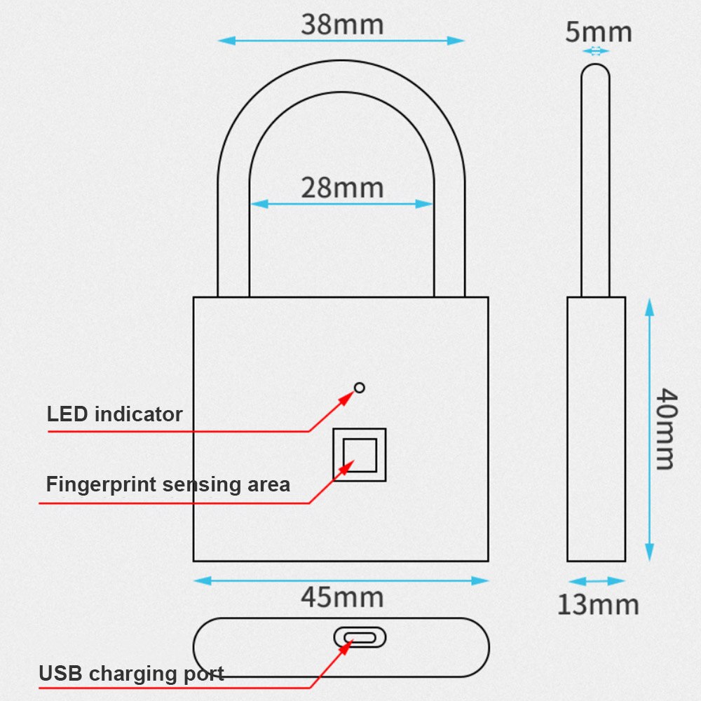 Clever-Fingerabdruck sperren Tragbare Elektrische Vorhängeschloss USB Aufladbare 0,5 s Schnell Entsperren Zink Legierung Metall robust Gepäck fallen Schloss