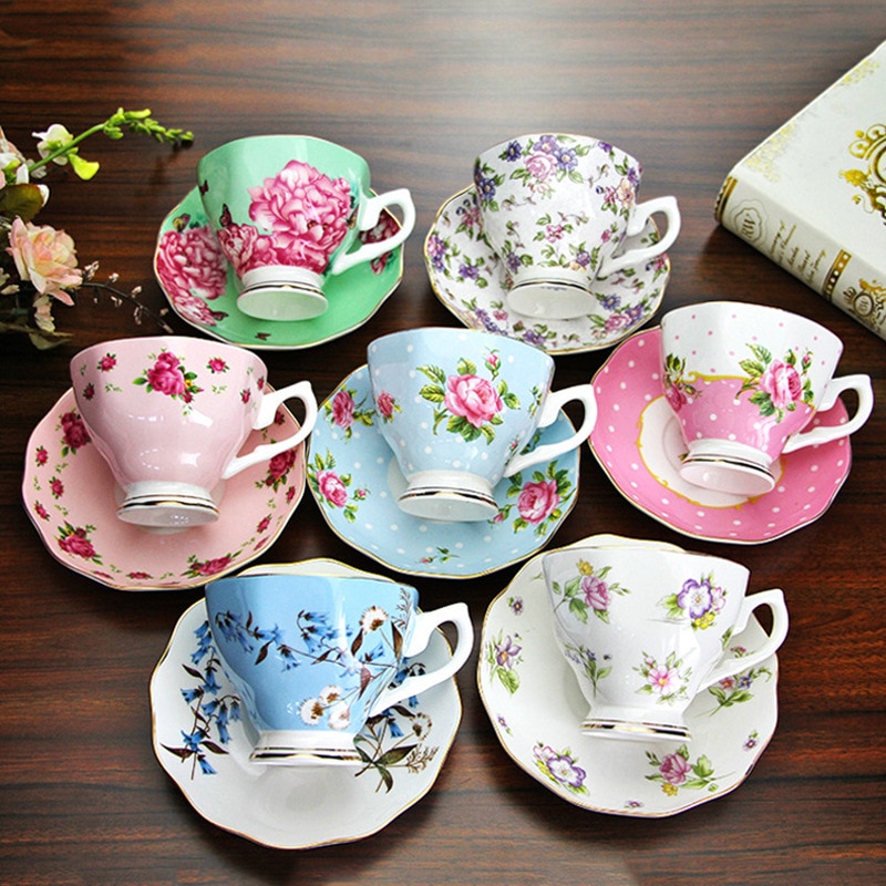2pcs/ Set Bone china Coffee Cup Set English Afternoon Tea Set High grade Coffee Cup and Saucer multiple choice Tea cup