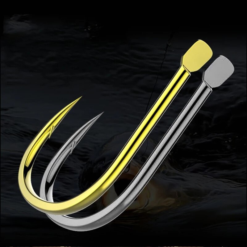 Anzuelos de pesca japoneses de boca torcida, accesorios de aparejos de pesca de carpa, con púas doradas y negras,-13 #1 #, 100 unids/caja