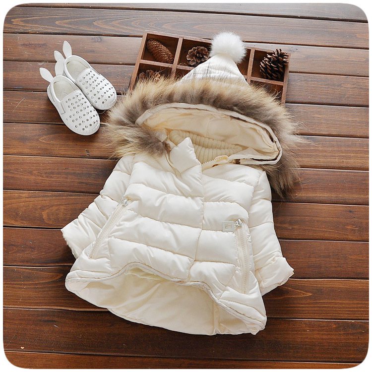 Abrigo bajo para niñas de 1 a 4 años, abrigo cálido de invierno, Abrigo con capucha de piel, ropa de invierno para niño niña, Blanco AA0602: Beige / 3 años