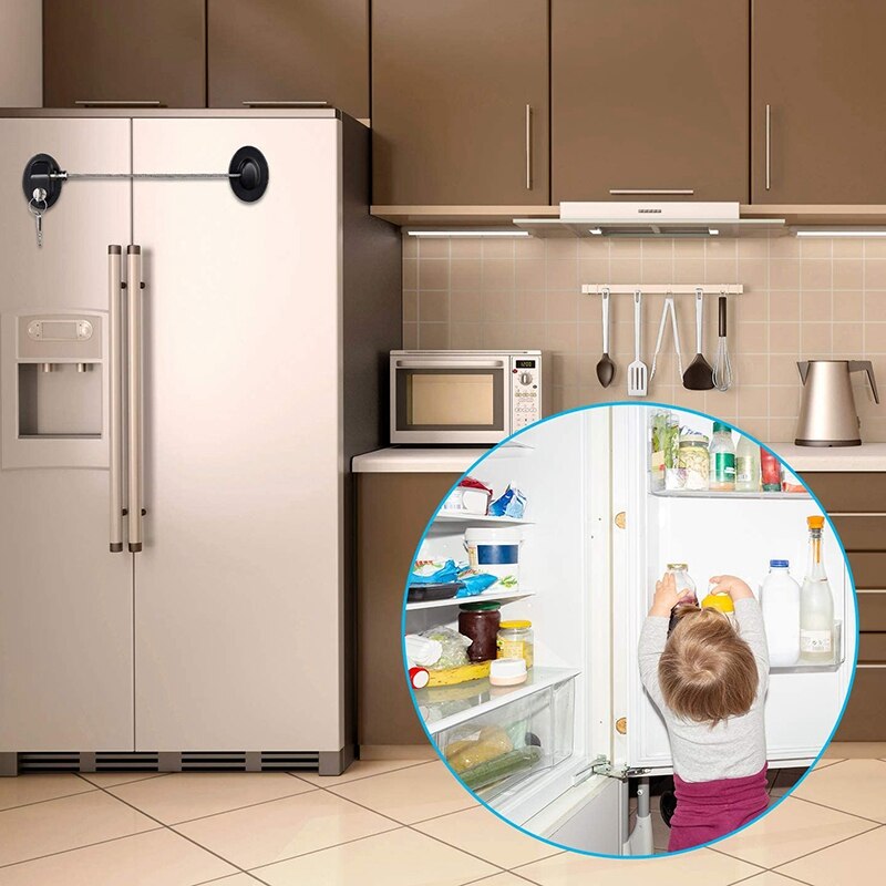 4- pak køleskabsdørlås med nøgler klæbemiddel køleskab fryser dørlås arkiv skuffelås til børns sikkerhed og privatliv, sort a