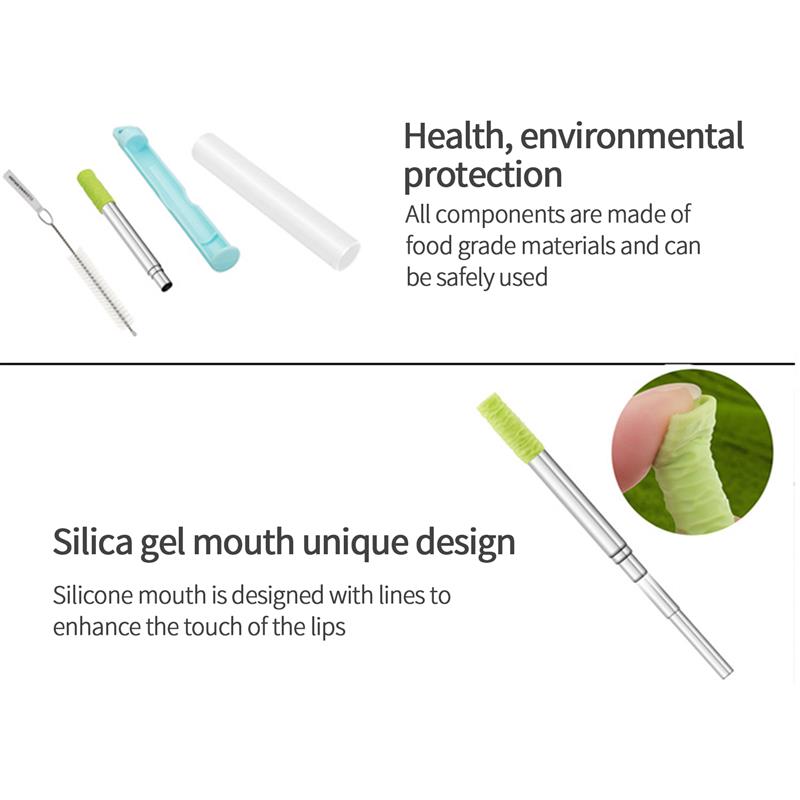 Reusable Stainless Steel Straws With Aluminum Keychain Case Cleaning Brush Collapsible Telescopic Portable Drinking Straws