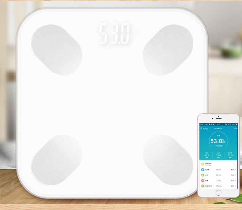 Balans Digitale Weegschaal Bluetooth Weegschaal Electronic Body Weegschaal Smart Vet Digitale Gewicht 18 Body Index: WHITE