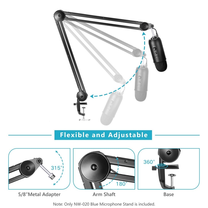 Asta Del microfono boom sospensione Regolabile Braccio con costruito-in Primavera per la Registrazione Vocale