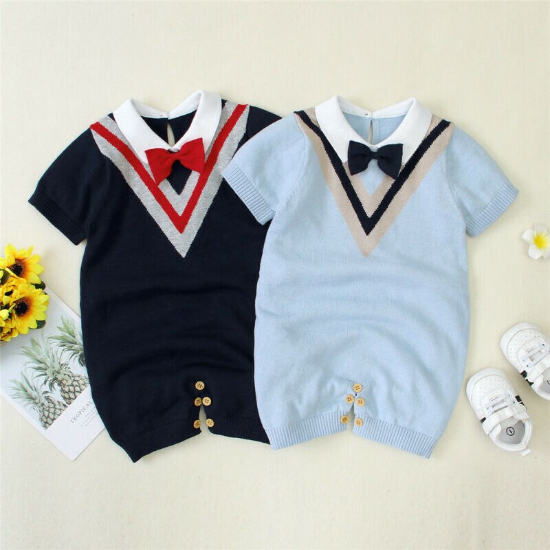 Zomer Baby Baby Jongen Rompertjes Gentleman Strik Kraag Zachte Romper Overall Outfit 0-24M