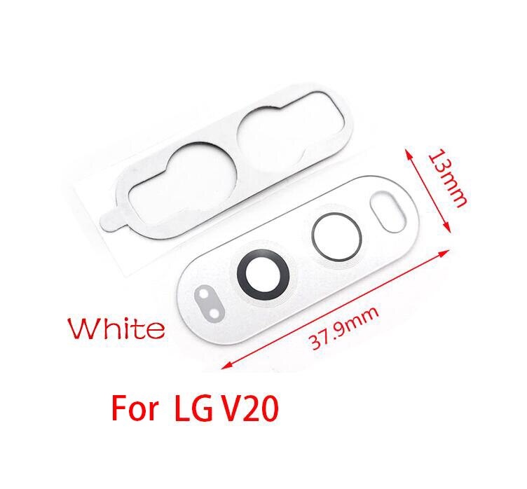 Couvercle d'objectif de caméra arrière en verre pour LG V20 V30 V40 G5 G7 Q6, pièces de rechange avec autocollant adhésif, 2 pièces: V20 White