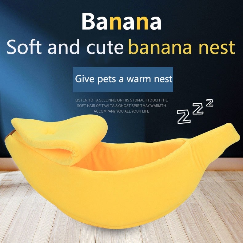 Litière banane créative en forme de bateau litière pour chat fermée niche de sommeil profond hiver sac de couchage pour chat