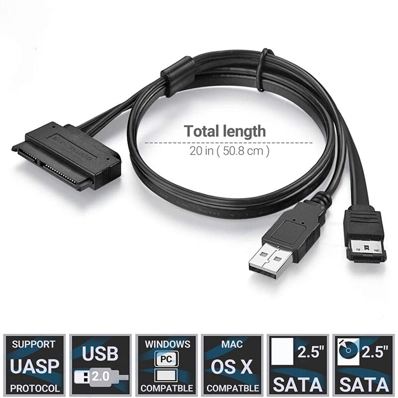 SATA 22 Pin to ESATA 2.5 SATA Hard Drive External Connections Connector Cable
