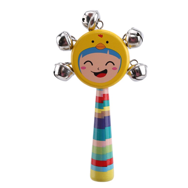 Baby Peuters Houten Hamer Houten Rammelaars Metalen Bells Kids Musical Party Favor Kind Shaker Baby Geluid Ritme Speelgoed: yellow