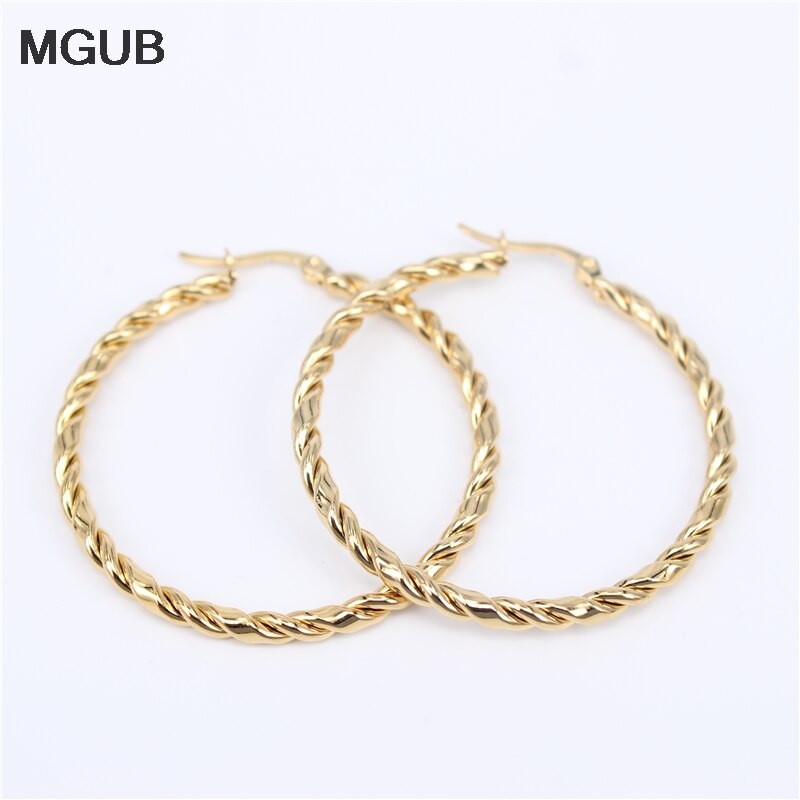 Big Smooth Circle Hoop Earrings for Women 40-45mm Stainless Steel Round Statement Earrings Party Girl Jewelry LH799