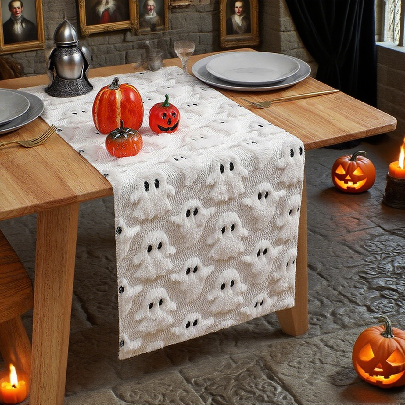 Black White Embossed Tablecloth Gothic Eye Of Ghost Table Runner For Home Decor Party Festival