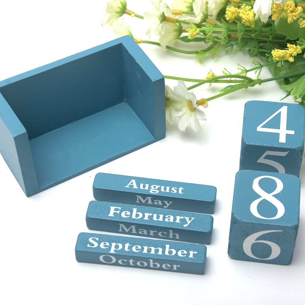Month Date Display Living Room Desktop Desk Decoration Home Office Decor Wood Calendar Wood Block Planner Reusable DIY