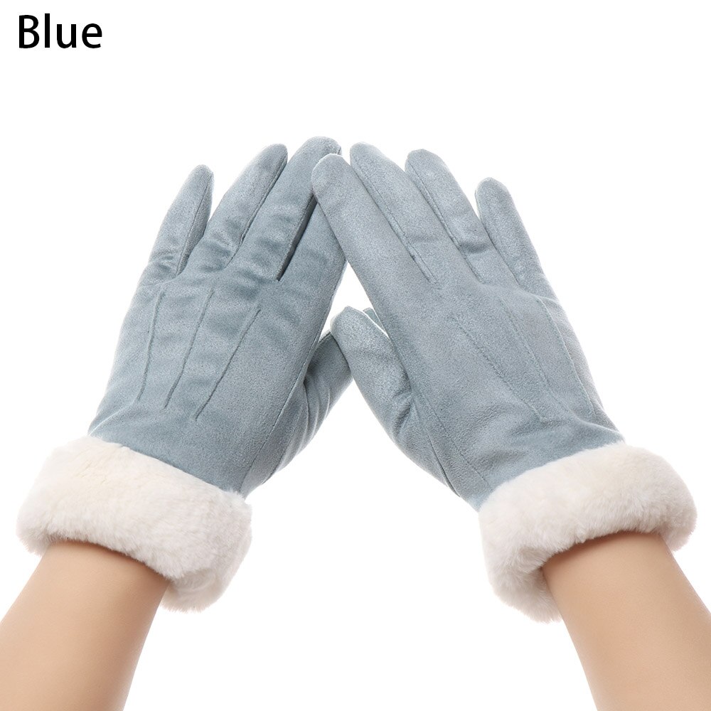 Winter Gloves Cute Furry Warm Gloves with Full Fingers Outdoor Sport Plus Velvet Touch Screen Gloves Driving Gloves