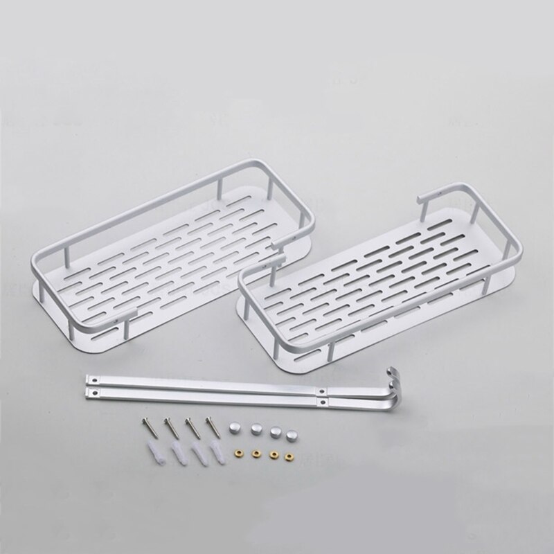Estantes de aluminio para baño, repisa esquinera de pared para cosméticos, almacenamiento de champú y ducha, ganchos de Hardware, color negro y plateado