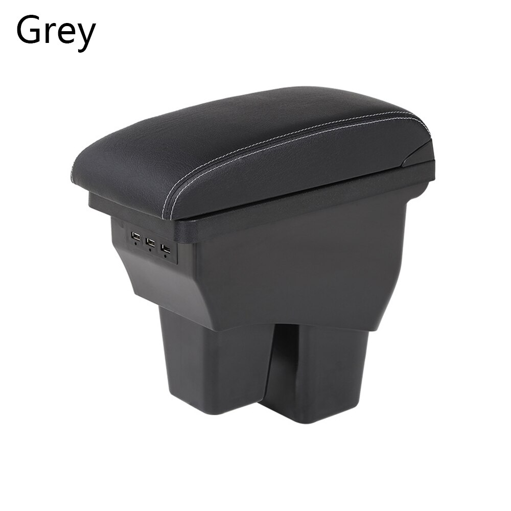 Auto Armsteun Box Armleuningen Leather Center Double Layer Opbergdoos 3 Usb Compatibel Met Peugeot: Grijs